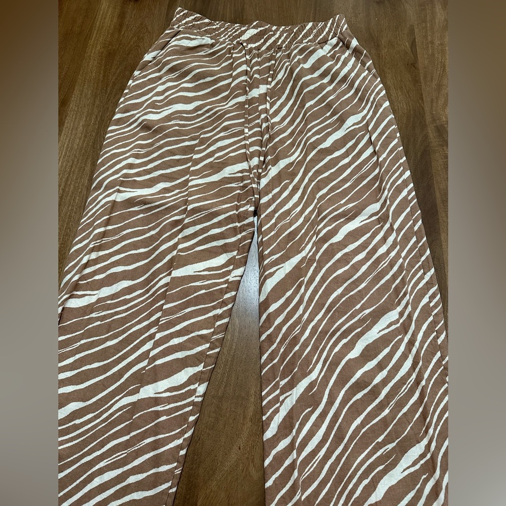 Tan Zebra Print Pull On Pants